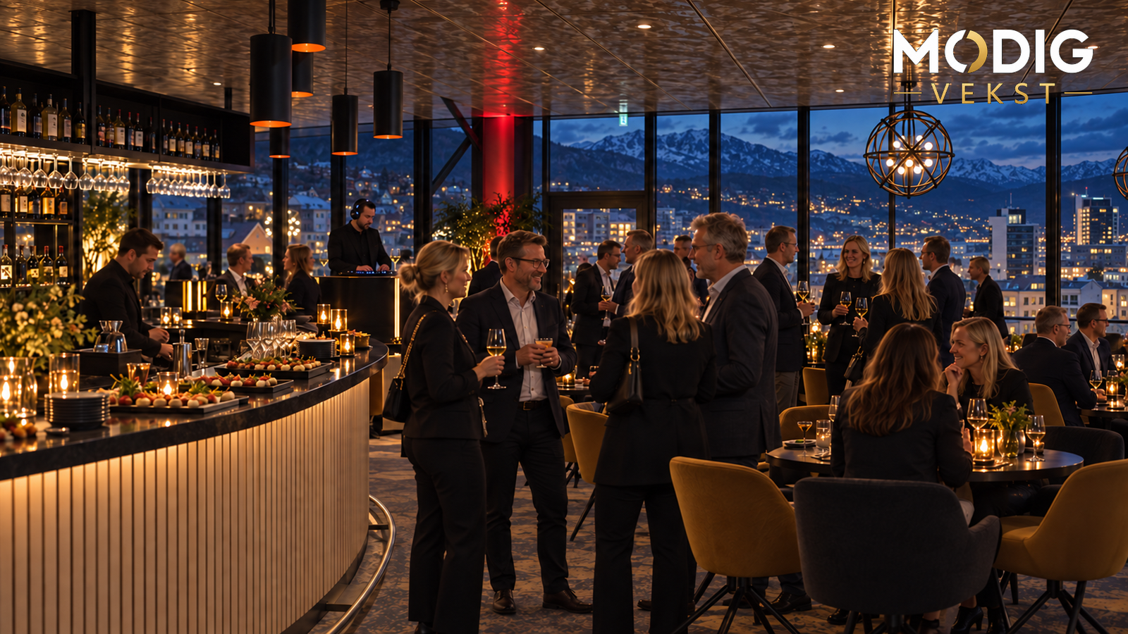 MODIG VEKST AFTER HOURS – stemningsbilde med mingling, buffet og DJ på Linken